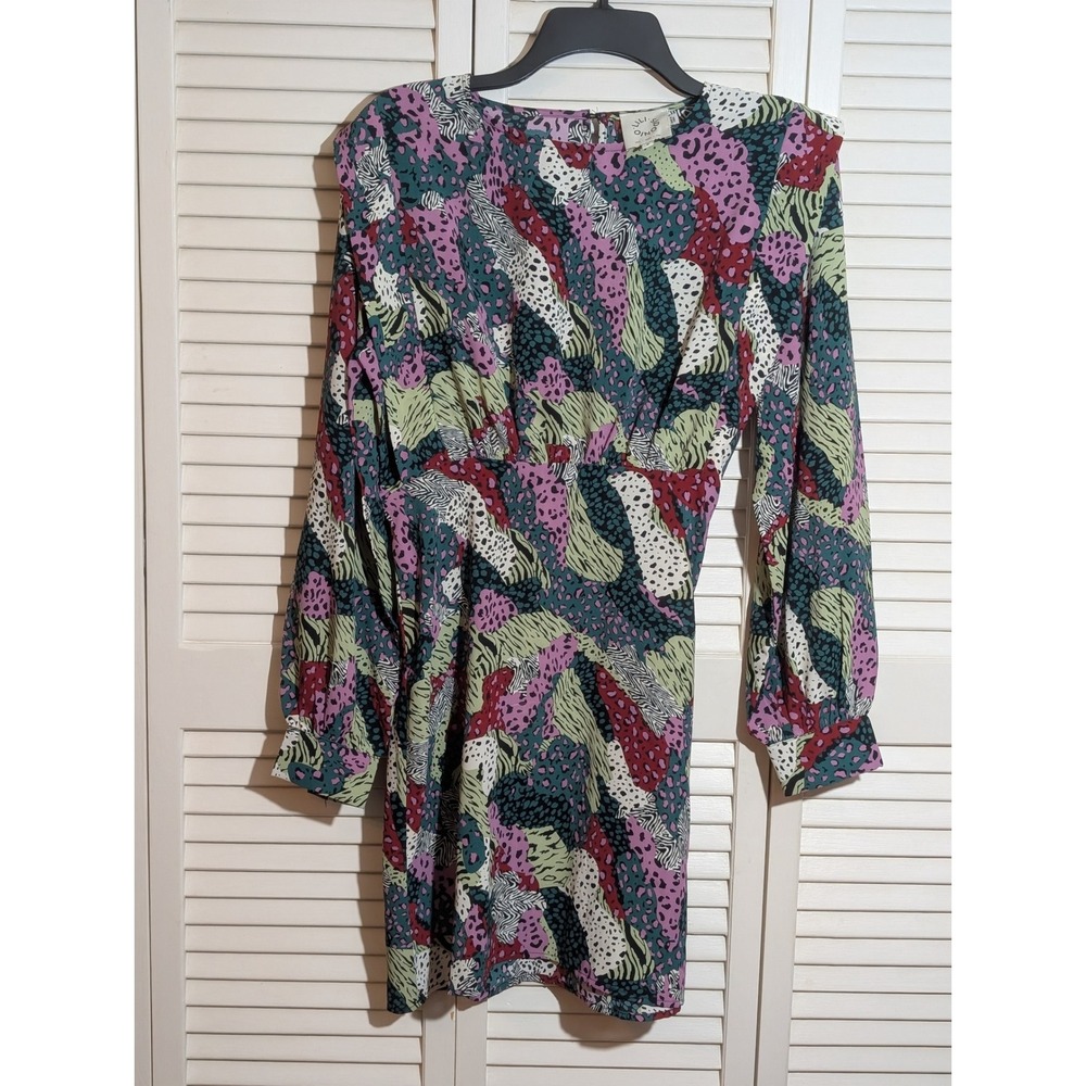 Lili Sidonio Size Small Animal Print Long Sleeve Mini Dress Multicolor
